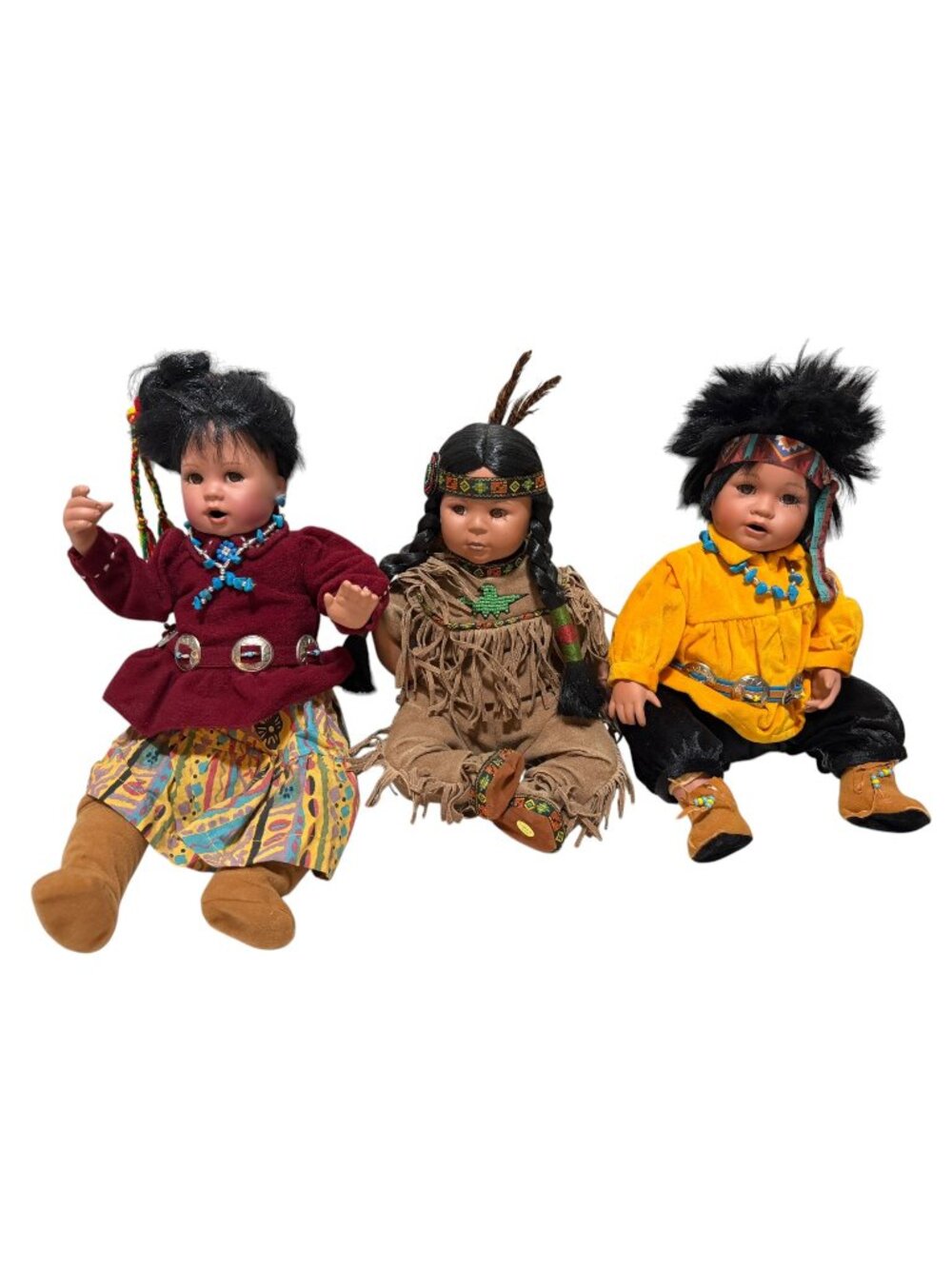 Set of 3 Native American Style Dolls By Perillo ArtAffecs 1990s